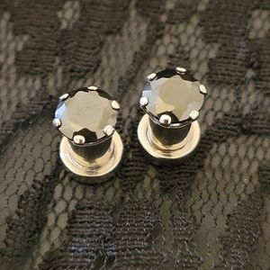 Stainless Steel and Black Rhinestone Ear Plugs 2g 1/4"